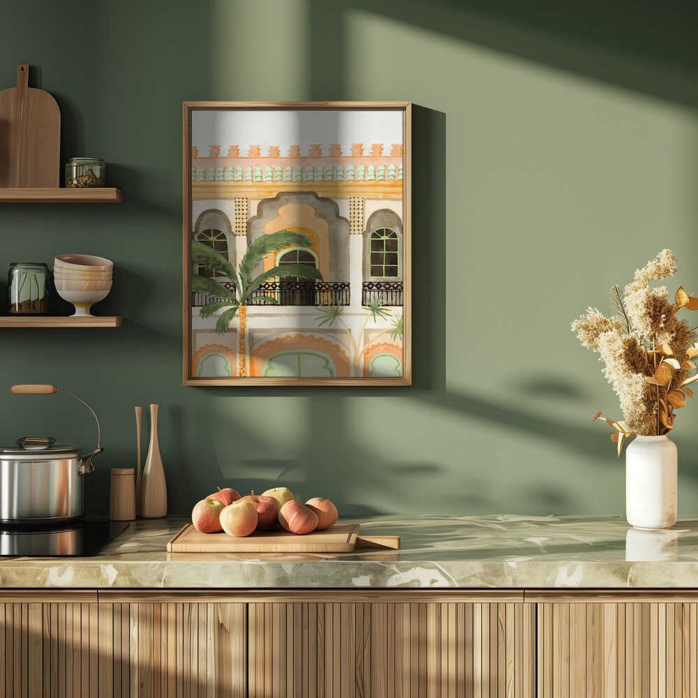Moroccan Building with Palms - Stretched Canvas, Poster or Fine Art Print - I Heart Wall Art - Poster Print, Canvas Print or Framed Art Print