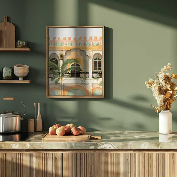 Moroccan Building with Palms - Stretched Canvas, Poster or Fine Art Print - I Heart Wall Art - Poster Print, Canvas Print or Framed Art Print