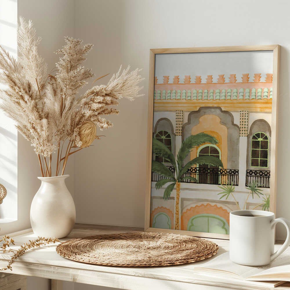 Moroccan Building with Palms - Stretched Canvas, Poster or Fine Art Print - I Heart Wall Art - Poster Print, Canvas Print or Framed Art Print