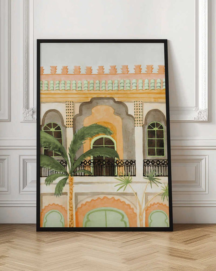 Moroccan Building with Palms - Stretched Canvas, Poster or Fine Art Print - I Heart Wall Art - Poster Print, Canvas Print or Framed Art Print