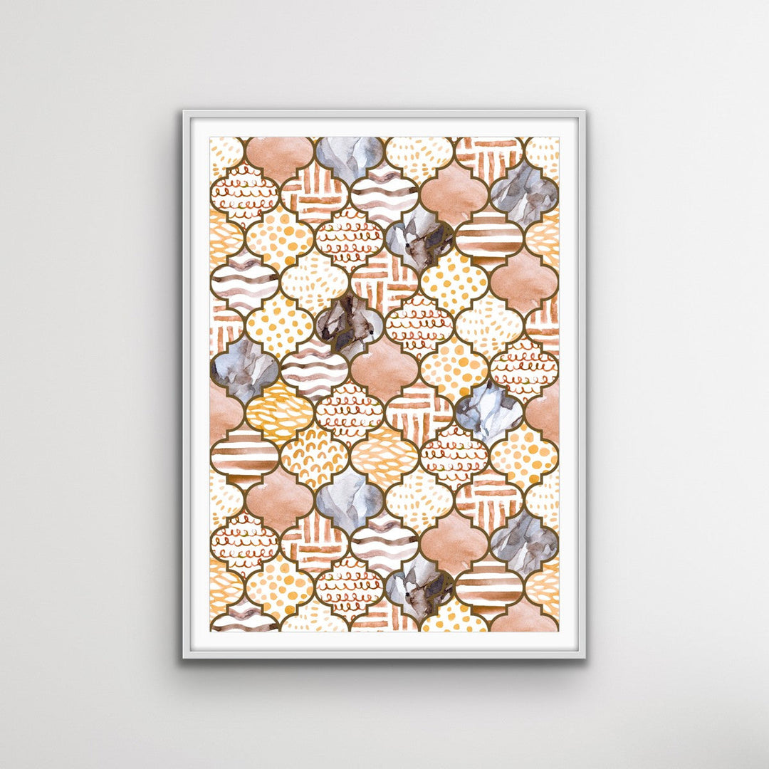 Moroccan Mosaics in Bronze- Moroccan Style Tiled Watercolor Art Print - I Heart Wall Art