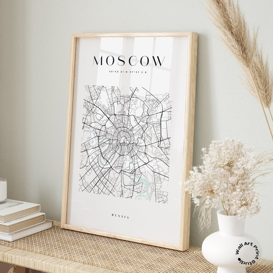 Moscow City Map - Square City Map Stretched Canvas or Wall Art Print - I Heart Wall Art - Poster Print, Canvas Print or Framed Art Print