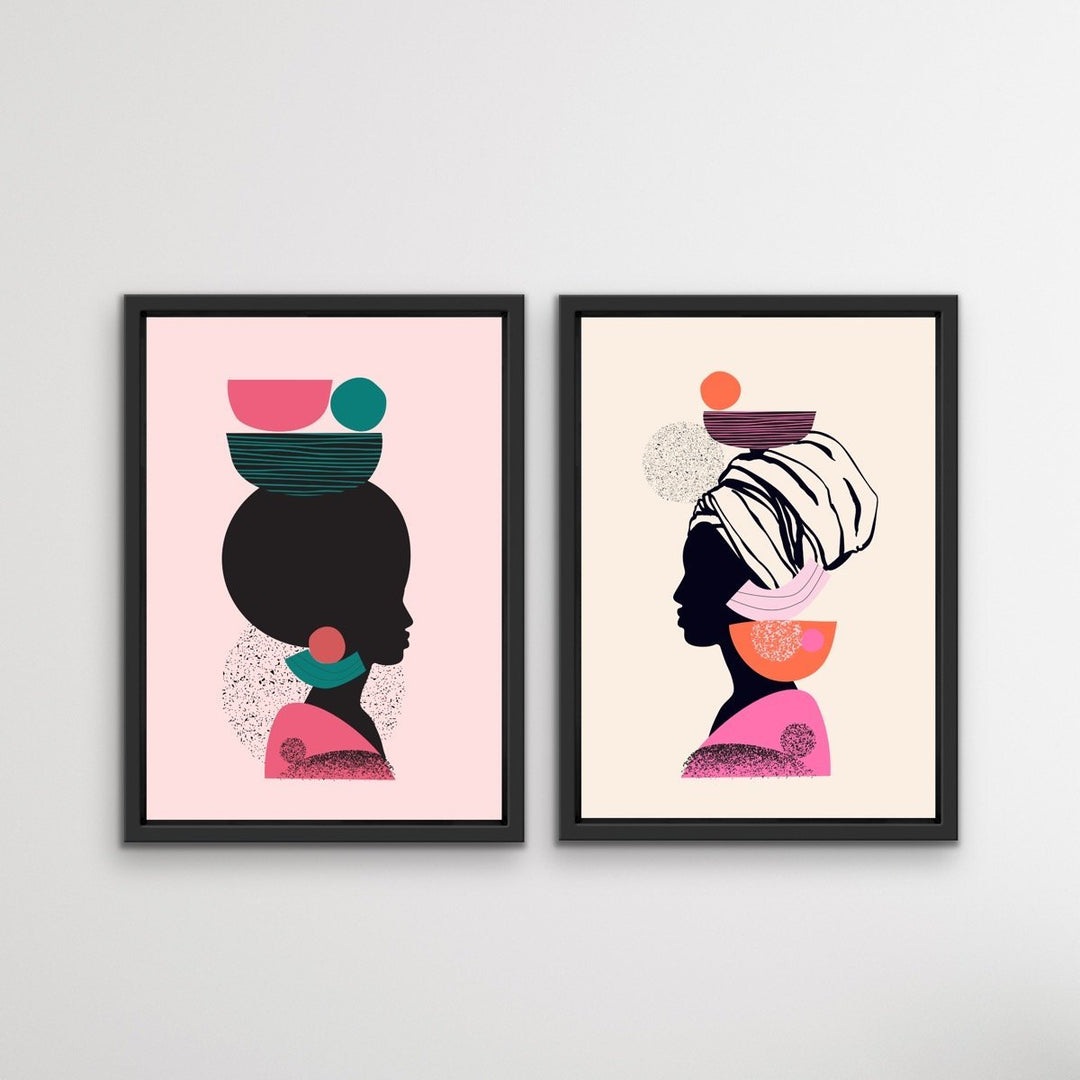 Mother Africa - Two Piece Bright Woman Colourful Geometric Boho Art or Canvas Prints Diptych - I Heart Wall Art
