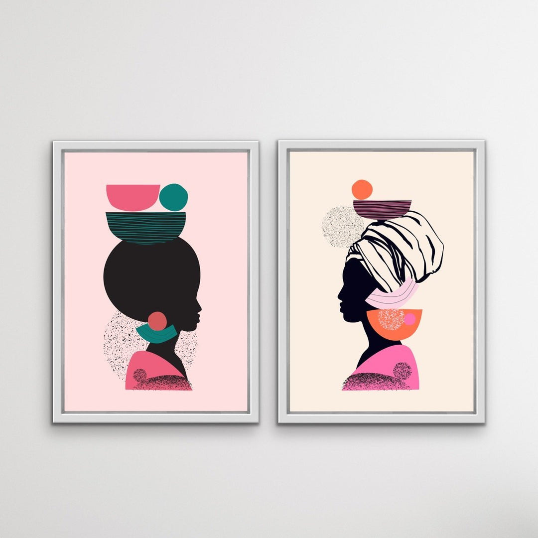 Mother Africa - Two Piece Bright Woman Colourful Geometric Boho Art or Canvas Prints Diptych - I Heart Wall Art
