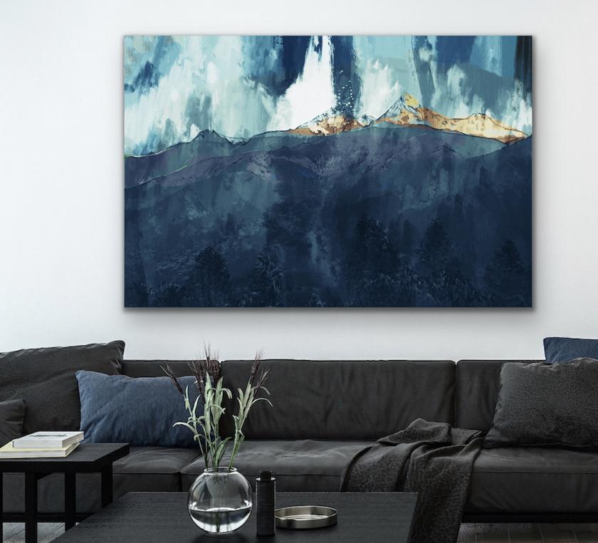 Mountain Beyond Mountains - Abstract Blue and White Mountain Landscape Canvas Art Print - I Heart Wall Art