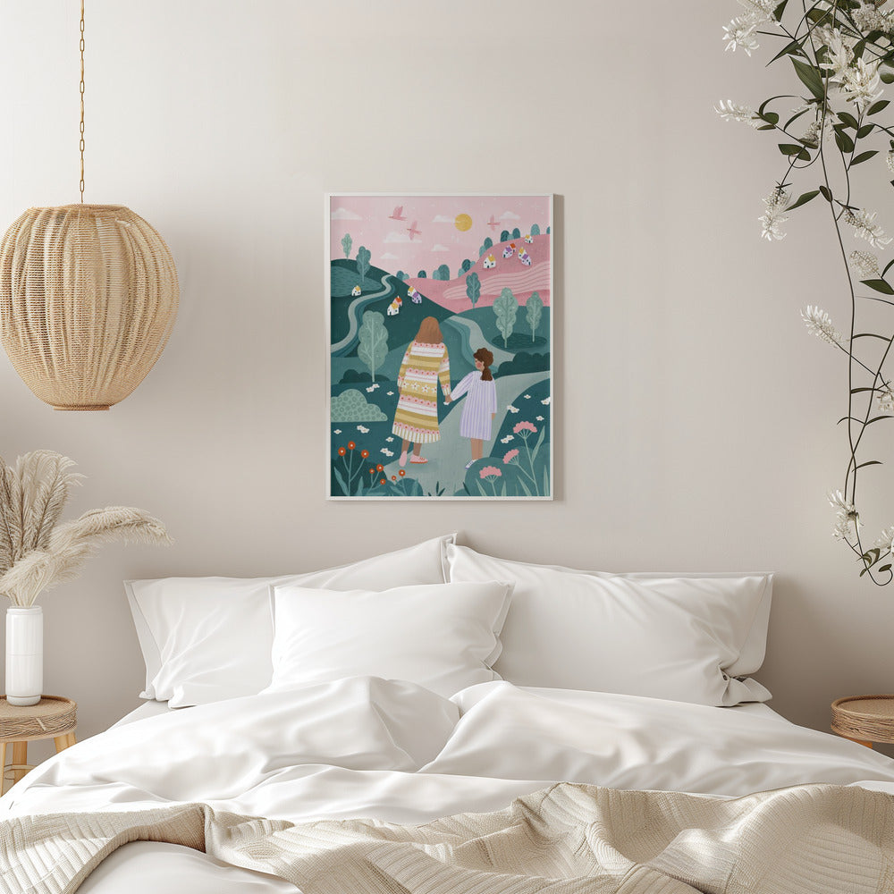 Mum Daughter In Nature - Stretched Canvas, Poster or Fine Art Print I Heart Wall Art