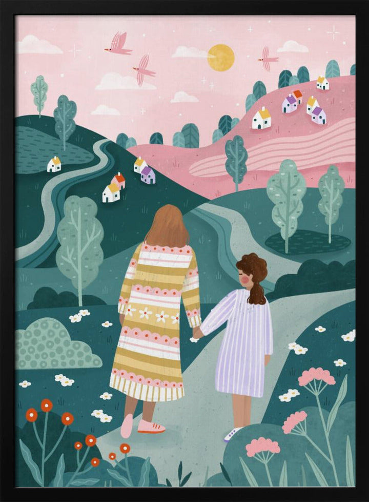 Mum Daughter In Nature - Stretched Canvas, Poster or Fine Art Print I Heart Wall Art