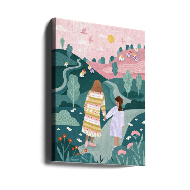 Mum Daughter In Nature - Stretched Canvas, Poster or Fine Art Print I Heart Wall Art