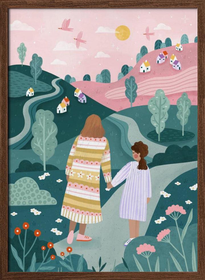 Mum Daughter In Nature - Stretched Canvas, Poster or Fine Art Print I Heart Wall Art