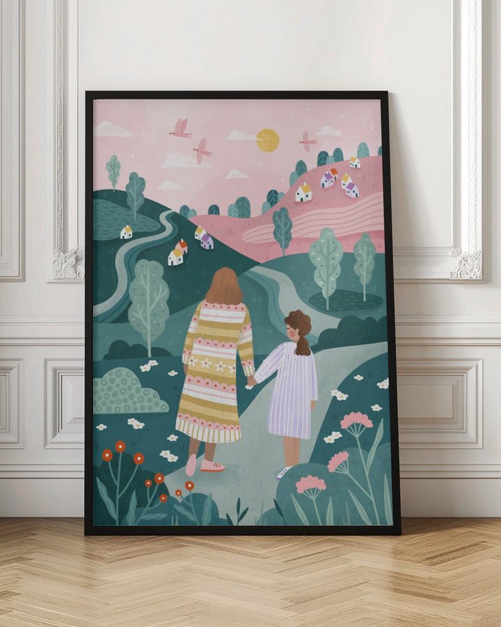 Mum Daughter In Nature - Stretched Canvas, Poster or Fine Art Print I Heart Wall Art