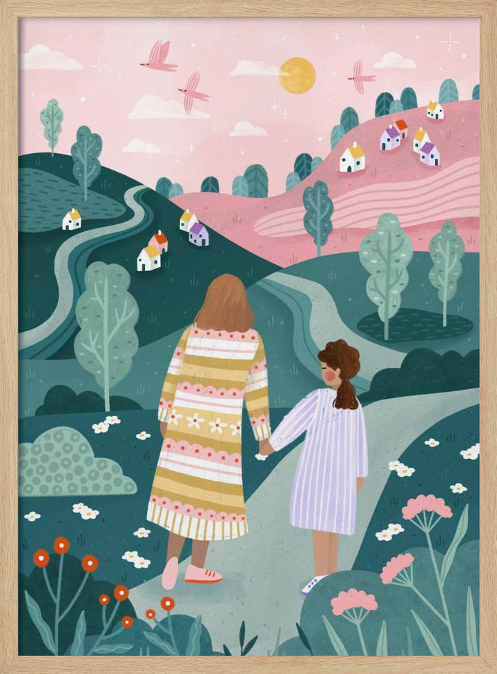 Mum Daughter In Nature - Stretched Canvas, Poster or Fine Art Print I Heart Wall Art