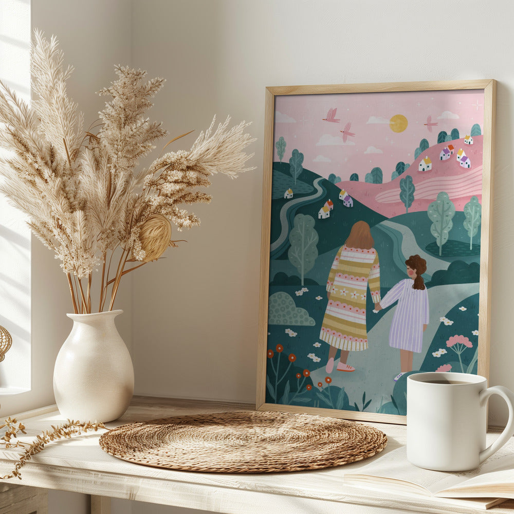 Mum Daughter In Nature - Stretched Canvas, Poster or Fine Art Print I Heart Wall Art