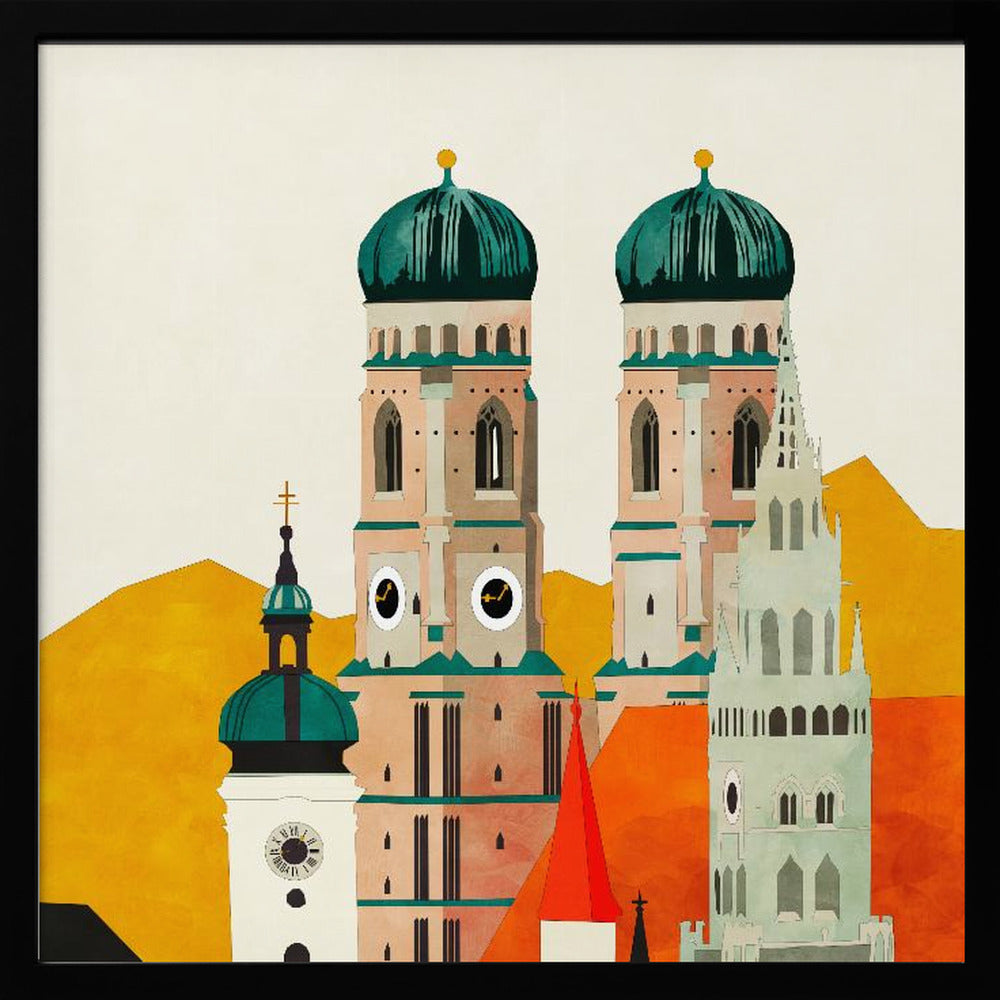 Munich, Liebfrauenkirche - Square Stretched Canvas, Poster or Fine Art Print I Heart Wall Art