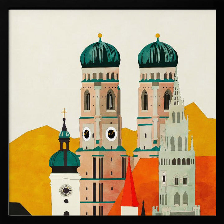 Munich, Liebfrauenkirche - Square Stretched Canvas, Poster or Fine Art Print I Heart Wall Art