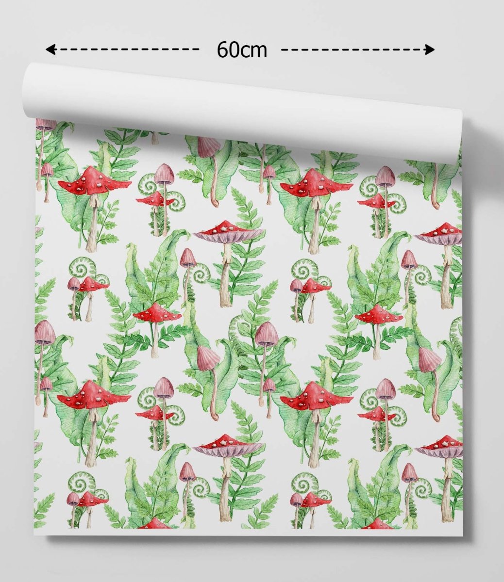 'Mushroom Garden' in White - Kids Nursery Removable Wallpaper - I Heart Wall Art - Poster Print, Canvas Print or Framed Art Print