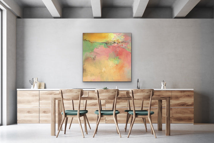 My Heart - Square Pink and Orange Abstract Framed Canvas Print Wall Art Print - I Heart Wall Art