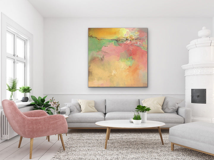 My Heart - Square Pink and Orange Abstract Framed Canvas Print Wall Art Print - I Heart Wall Art