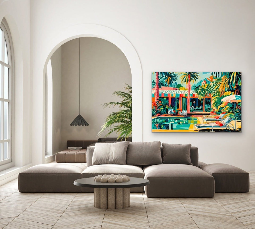 My Place - Colourful Mid Century Abstract Artwork Stretched Canvas Print or Framed Fine Art Print - I Heart Wall Art - Poster Print, Canvas Print or Framed Art Print