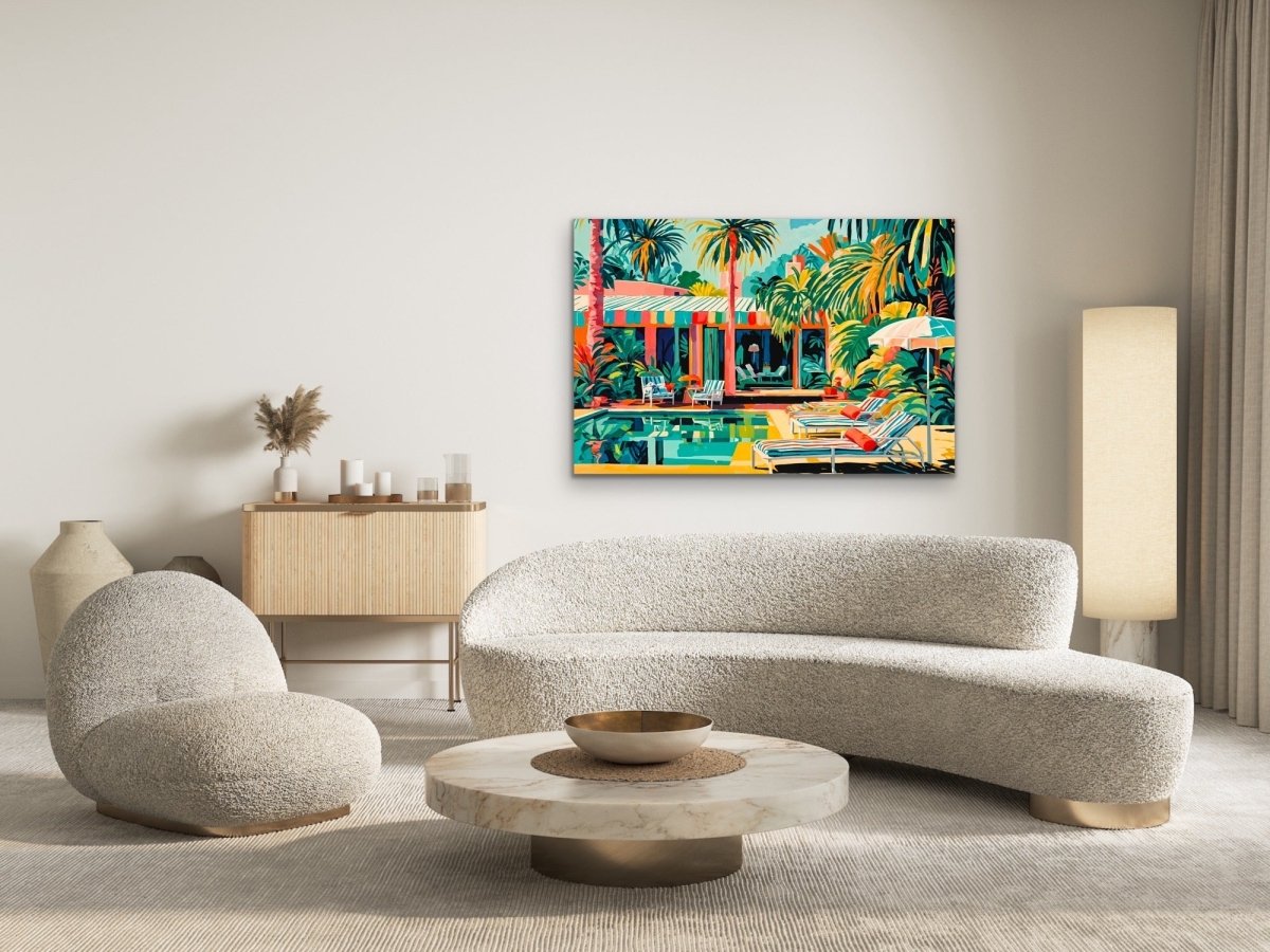 My Place - Colourful Mid Century Abstract Artwork Stretched Canvas Print or Framed Fine Art Print - I Heart Wall Art - Poster Print, Canvas Print or Framed Art Print