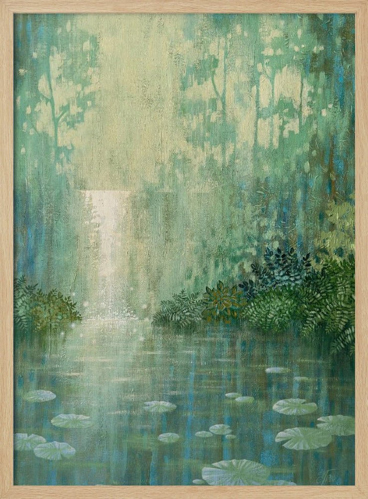Mysterious Waterfall And Waterlily Pond - Stretched Canvas, Poster or Fine Art Print - I Heart Wall Art - Poster Print, Canvas Print or Framed Art Print