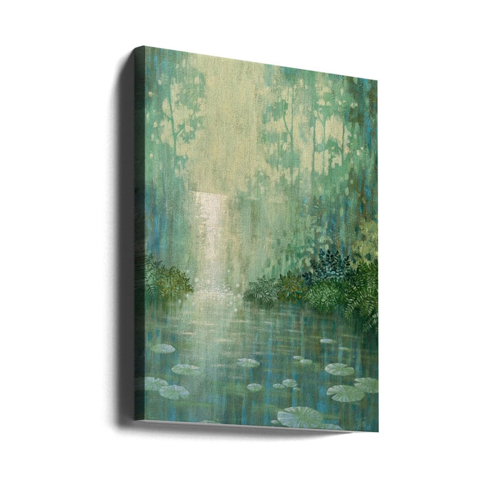 Mysterious Waterfall And Waterlily Pond - Stretched Canvas, Poster or Fine Art Print - I Heart Wall Art - Poster Print, Canvas Print or Framed Art Print