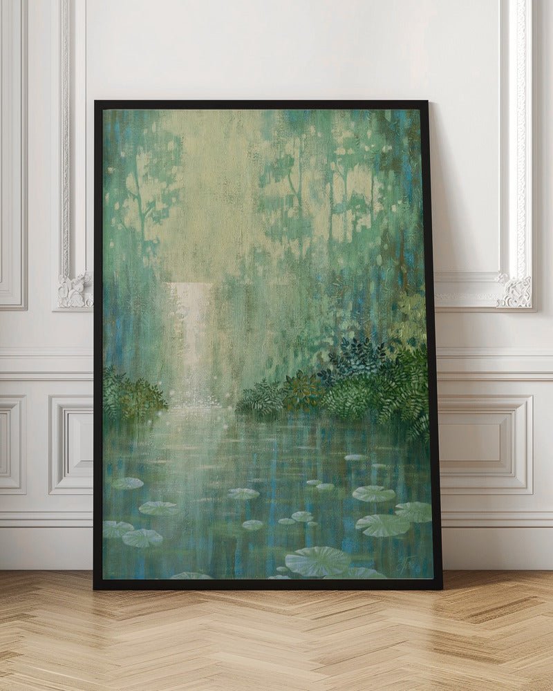Mysterious Waterfall And Waterlily Pond - Stretched Canvas, Poster or Fine Art Print - I Heart Wall Art - Poster Print, Canvas Print or Framed Art Print
