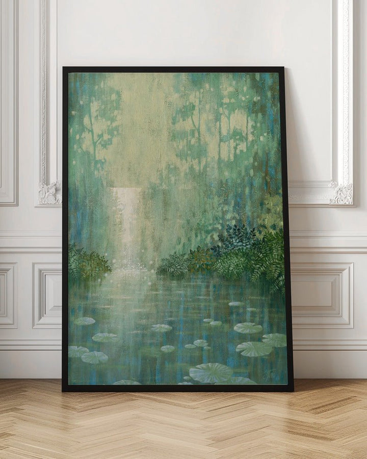Mysterious Waterfall And Waterlily Pond - Stretched Canvas, Poster or Fine Art Print - I Heart Wall Art - Poster Print, Canvas Print or Framed Art Print