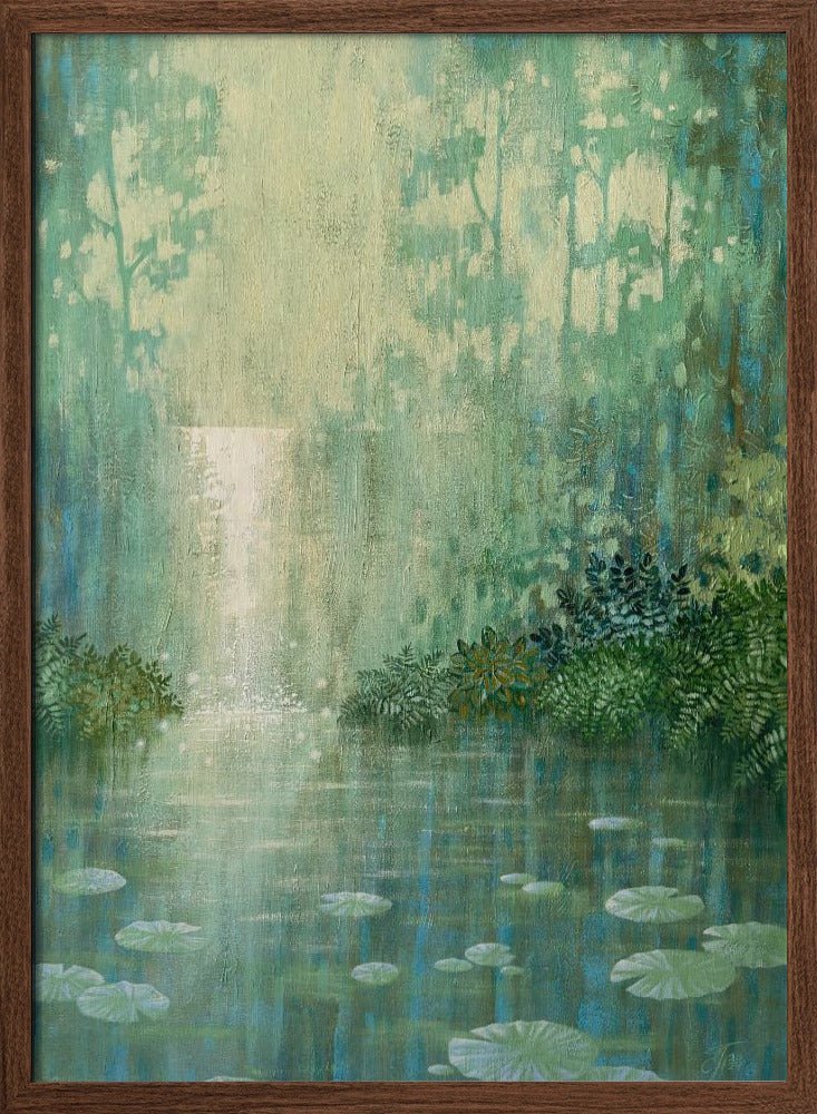 Mysterious Waterfall And Waterlily Pond - Stretched Canvas, Poster or Fine Art Print - I Heart Wall Art - Poster Print, Canvas Print or Framed Art Print