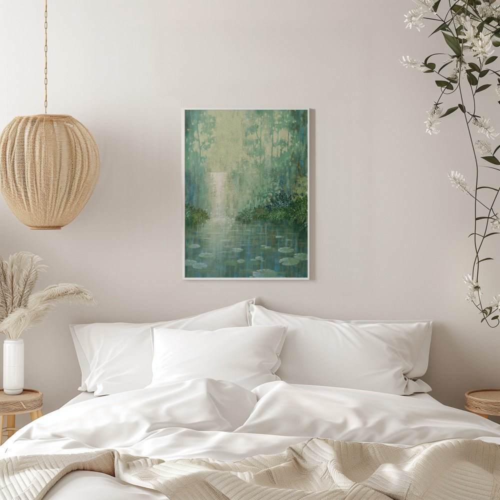Mysterious Waterfall And Waterlily Pond - Stretched Canvas, Poster or Fine Art Print - I Heart Wall Art - Poster Print, Canvas Print or Framed Art Print