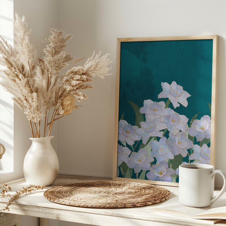 Narcissuss Flowers Turquouise - Stretched Canvas, Poster or Fine Art Print I Heart Wall Art