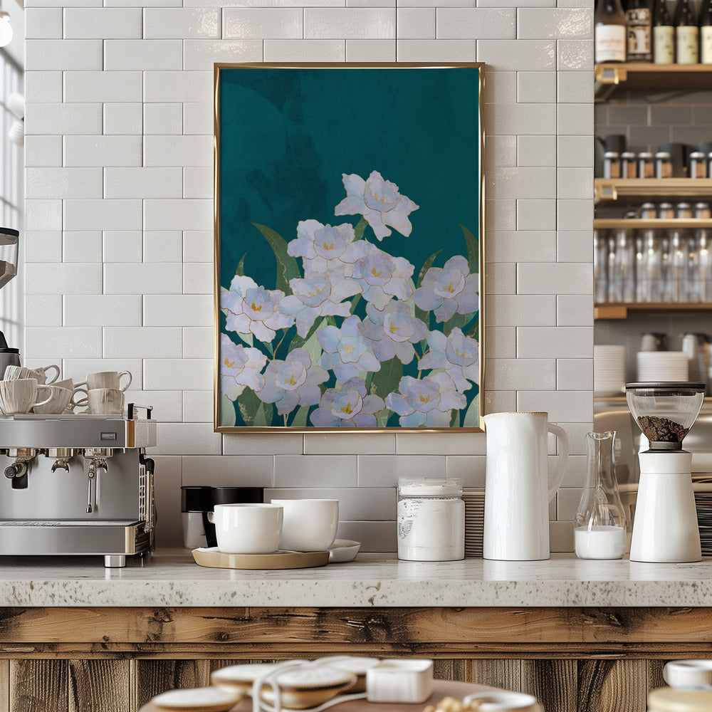 Narcissuss Flowers Turquouise - Stretched Canvas, Poster or Fine Art Print I Heart Wall Art
