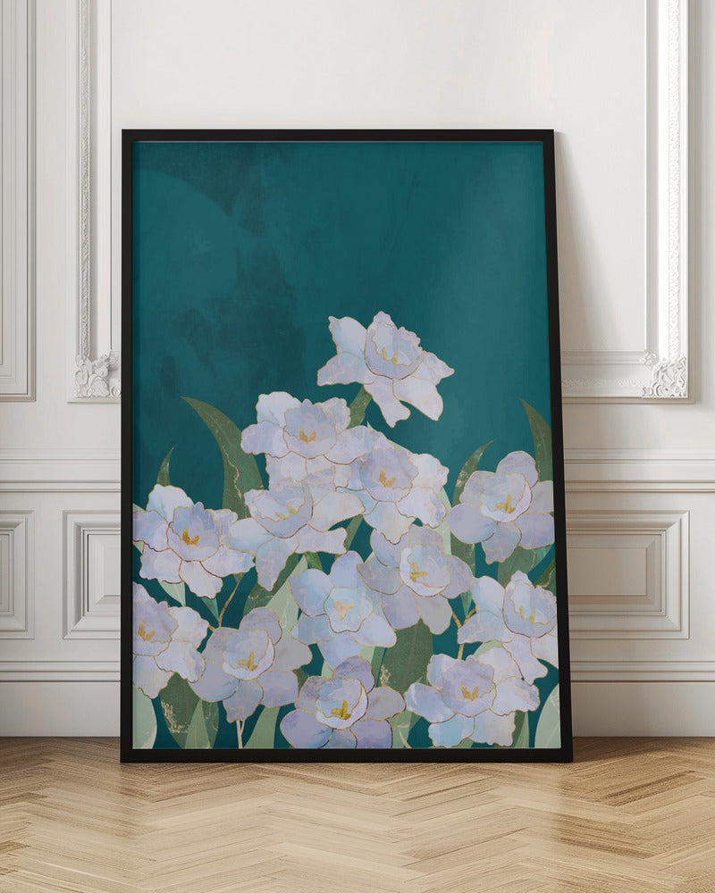 Narcissuss Flowers Turquouise - Stretched Canvas, Poster or Fine Art Print I Heart Wall Art