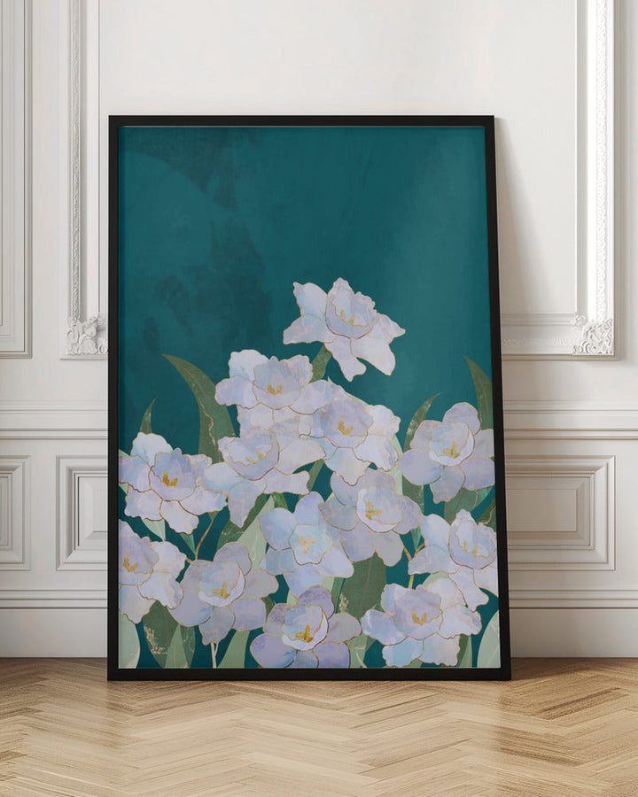 Narcissuss Flowers Turquouise - Stretched Canvas, Poster or Fine Art Print I Heart Wall Art