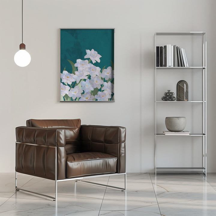 Narcissuss Flowers Turquouise - Stretched Canvas, Poster or Fine Art Print I Heart Wall Art