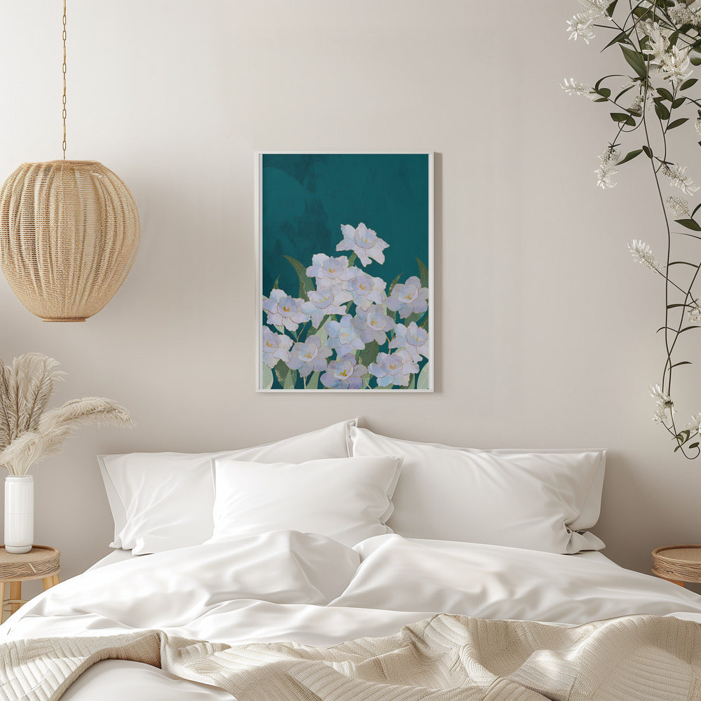 Narcissuss Flowers Turquouise - Stretched Canvas, Poster or Fine Art Print I Heart Wall Art