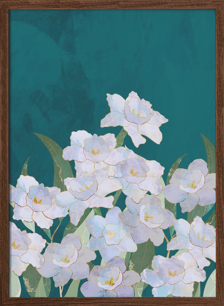 Narcissuss Flowers Turquouise - Stretched Canvas, Poster or Fine Art Print I Heart Wall Art