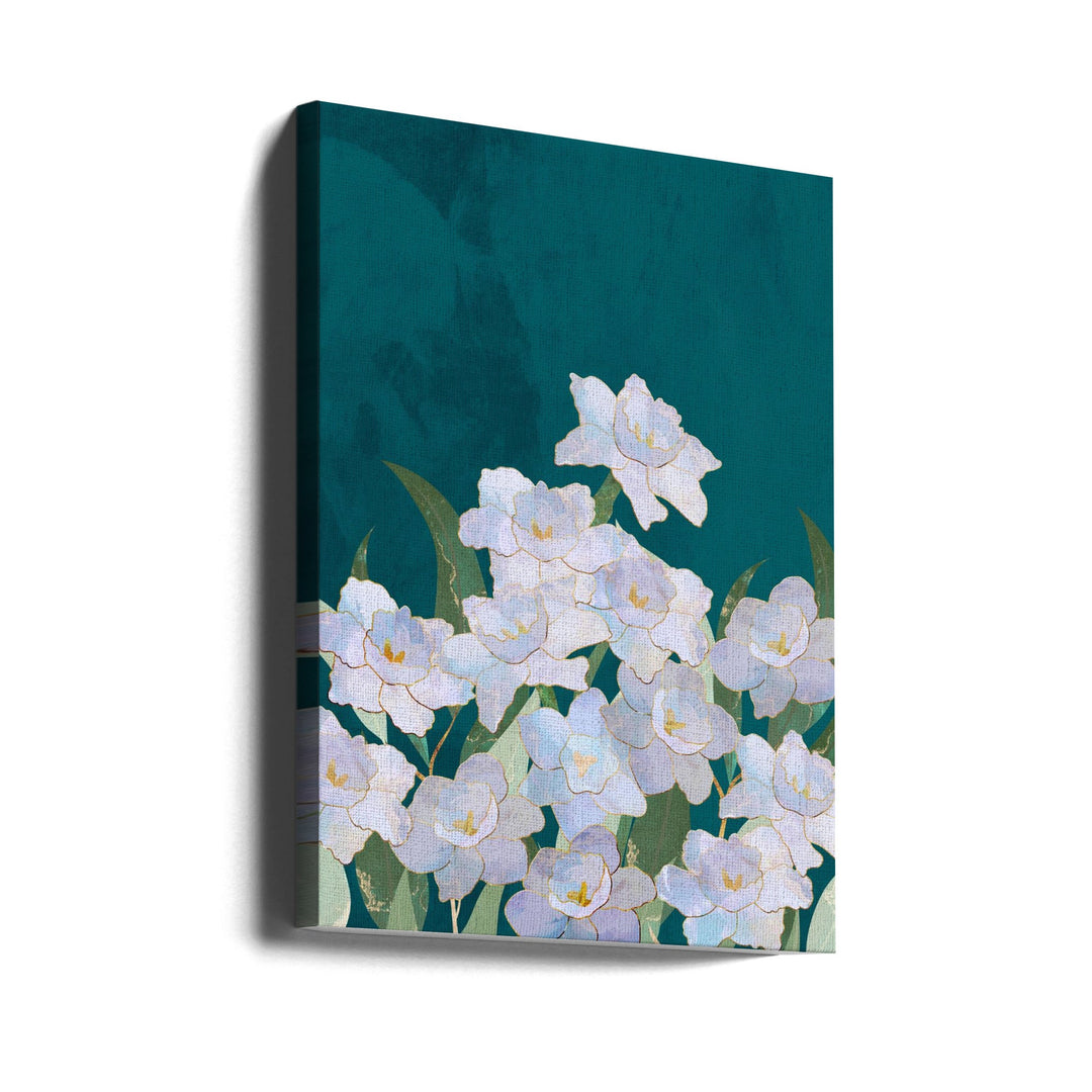 Narcissuss Flowers Turquouise - Stretched Canvas, Poster or Fine Art Print I Heart Wall Art