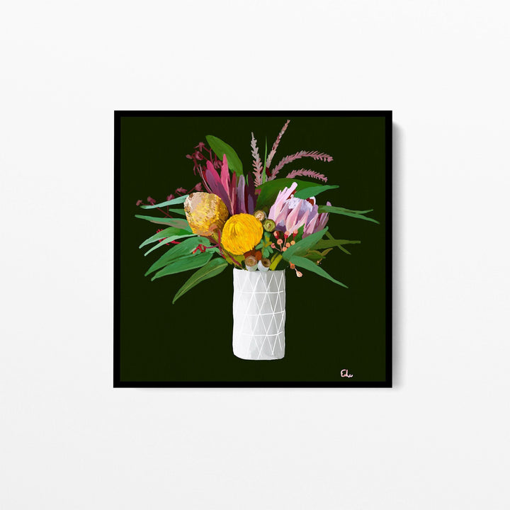 Native Bouquet - Floral Print on Dark Green Background By Edie Fogarty - I Heart Wall Art