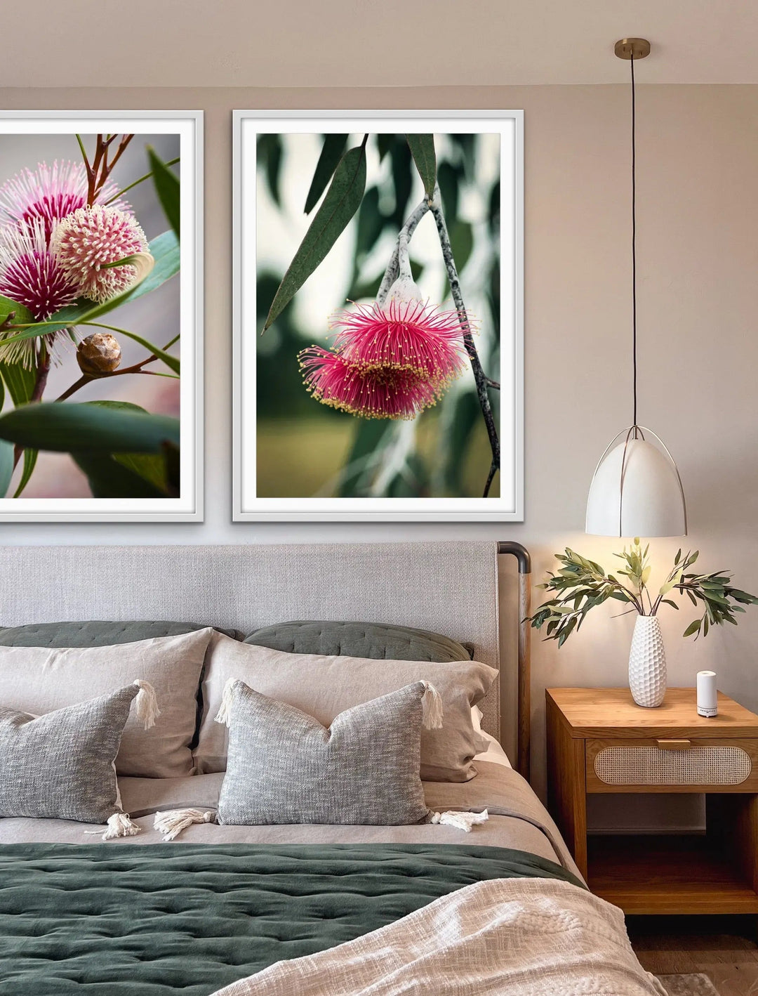 Native Flower Song - Two Piece Australian Native Flower Hakea Pink Gum Blossom Print Set I Heart Wall Art Australia 