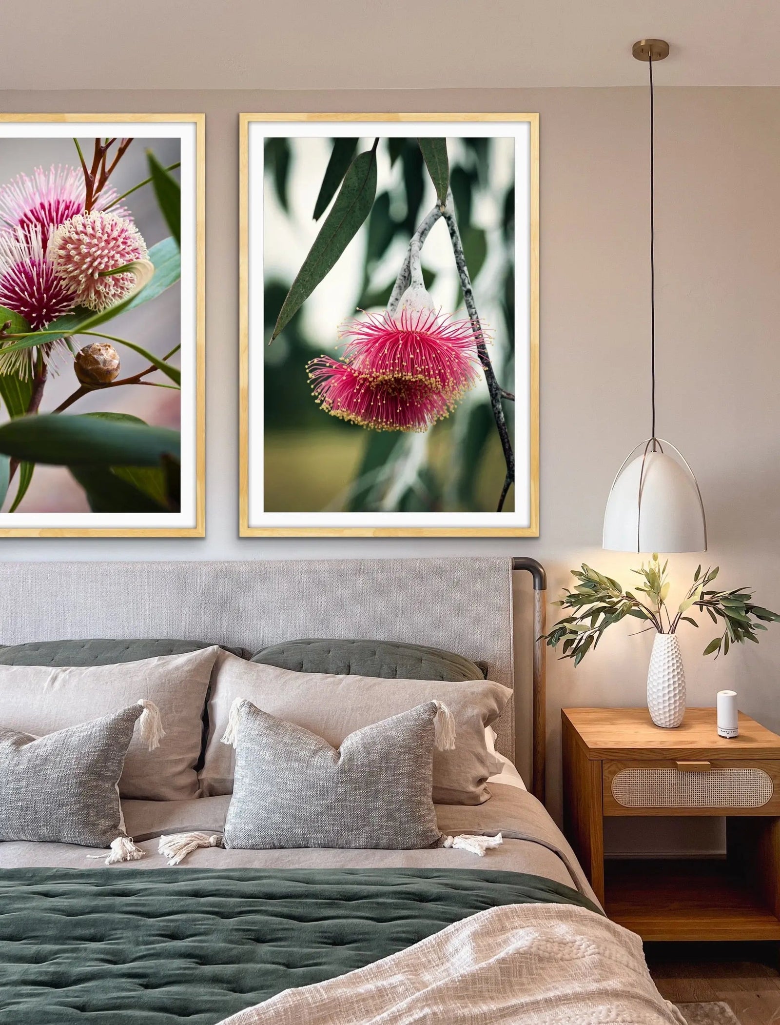Native Flower Song - Two Piece Australian Native Flower Hakea Pink Gum Blossom Print Set I Heart Wall Art Australia 