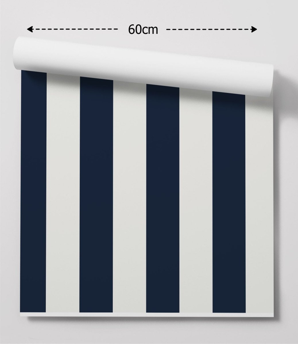 Navy and Cream Stripe Wallpaper - Quality Peel and Stick Adhesive Wallpaper - I Heart Wall Art - Poster Print, Canvas Print or Framed Art Print