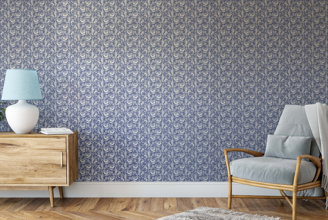 Navy Flora - Traditional Blue Floral Peel &amp; Stick Removable Wallpaper I Heart Wall Art Australia