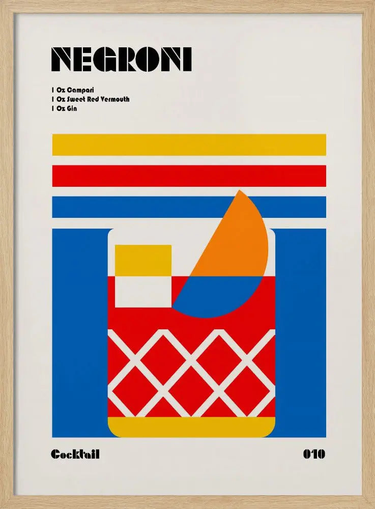 Negroni Bauhaus Cocktail - Stretched Canvas, Poster or Fine Art Print I Heart Wall Art