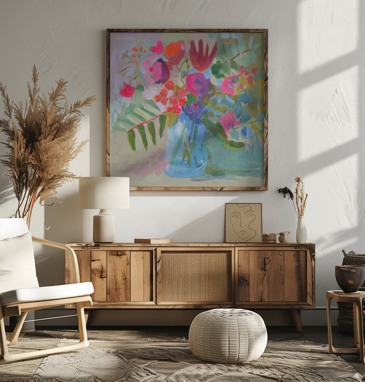 Neon Floral - Square Stretched Canvas, Poster or Fine Art Print I Heart Wall Art