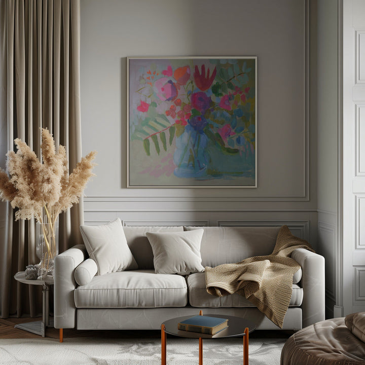 Neon Floral - Square Stretched Canvas, Poster or Fine Art Print I Heart Wall Art