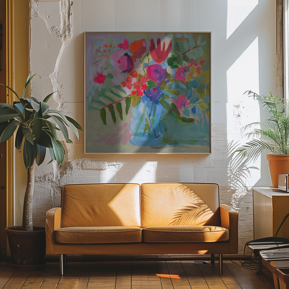 Neon Floral - Square Stretched Canvas, Poster or Fine Art Print I Heart Wall Art