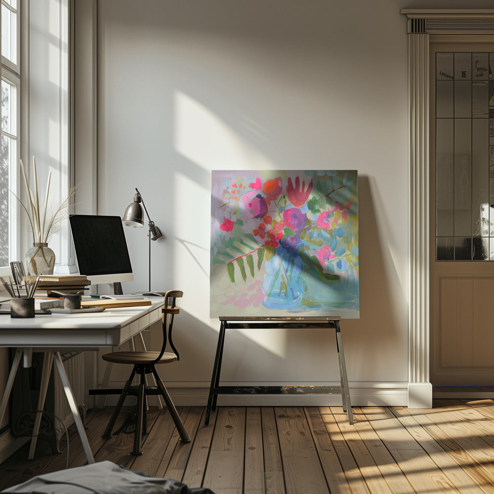 Neon Floral - Square Stretched Canvas, Poster or Fine Art Print I Heart Wall Art