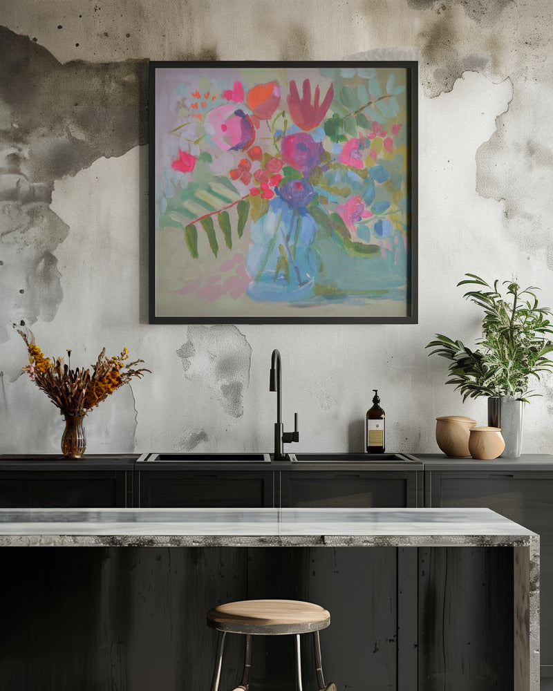 Neon Floral - Square Stretched Canvas, Poster or Fine Art Print I Heart Wall Art