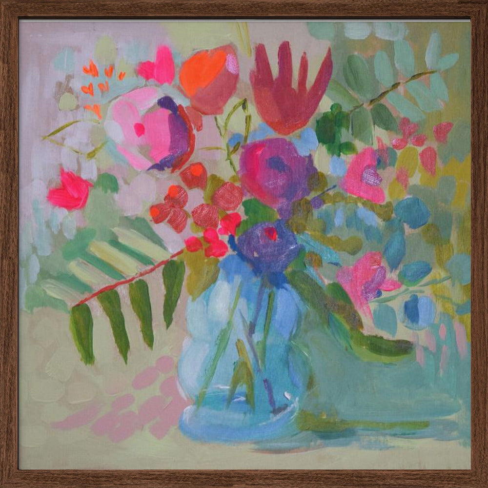 Neon Floral - Square Stretched Canvas, Poster or Fine Art Print I Heart Wall Art