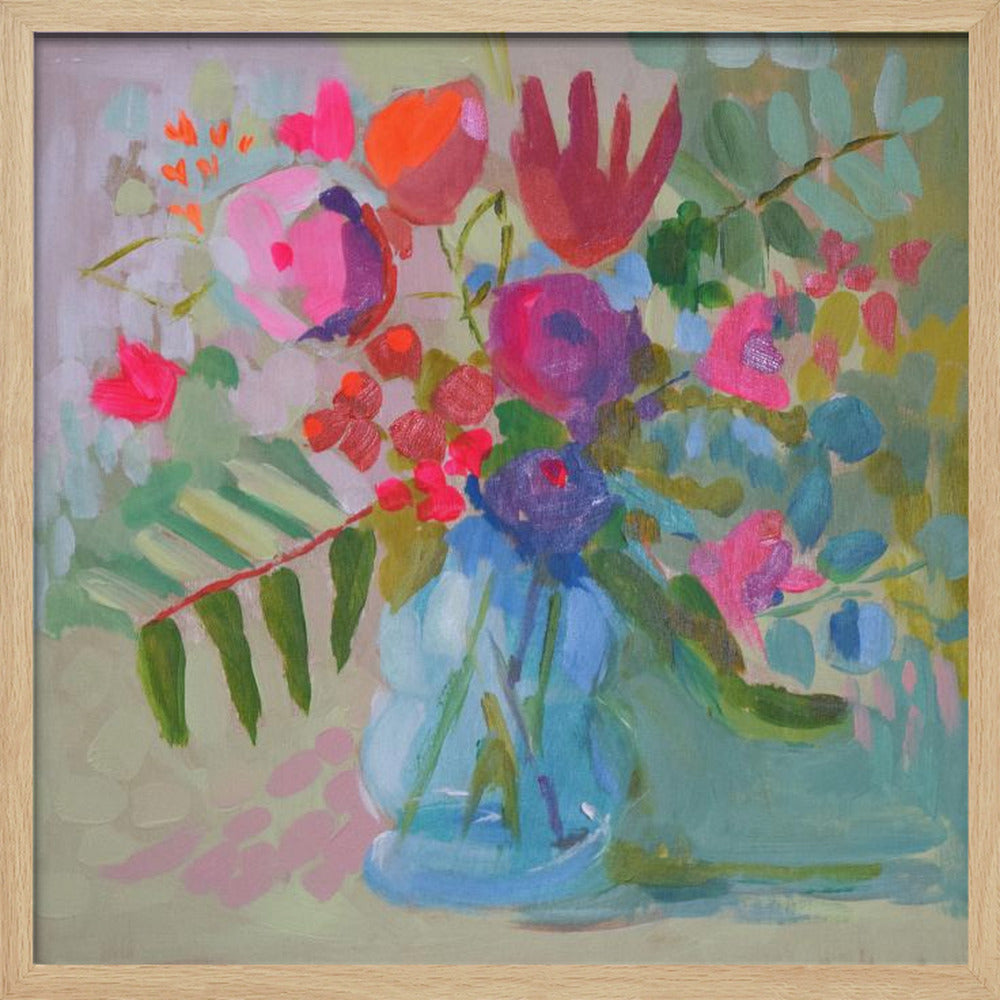 Neon Floral - Square Stretched Canvas, Poster or Fine Art Print I Heart Wall Art
